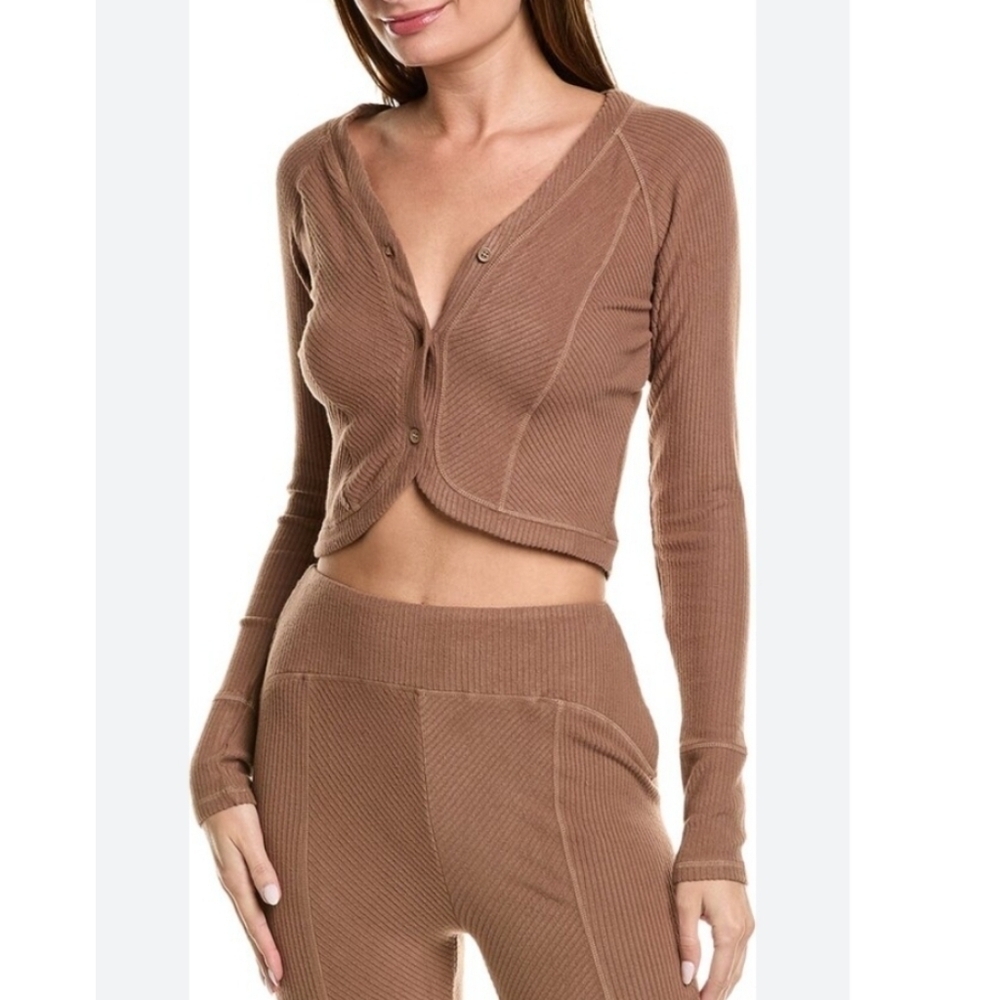 NWT Saks off 5th Area Stars Ribbed Tulip cardigan size Large in brown